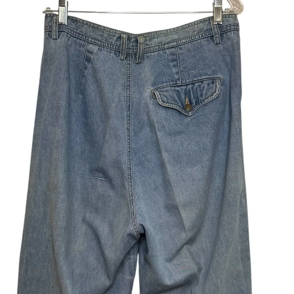 1980's Liz Wear Size 14 Distressed High Rise Mom Light Wash 100% Cotton Jeans